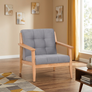 Fauteuil d'appoint gris durable à une place avec accoudoirs, rembourré, avec pieds en bois robustes pour coin salon - Product Image 1