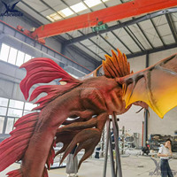 Statue de dragon volant animatronique en métal grandeur nature avec ailes mobiles pour une utilisation en intérieur/extérieur dans les parcs d'aventure publics