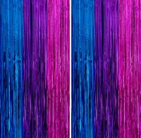 2 Paket Rumbai Foil Metalik Biru Ungu Pink Terang untuk Latar Belakang |   Dekorasi Pesta Ulang Tahun, Pernikahan, Baby Shower, Halloween, Wisuda