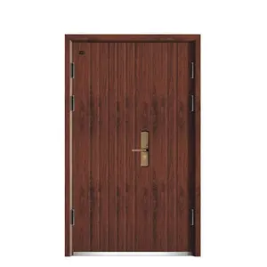 Venta caliente Puerta blindada de madera de acero de lujo Diseño moderno Entrada frontal Puerta doble desigual