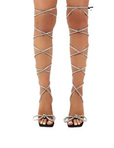 Nuova moda estiva donna sandali con tacco allacciato <span class=keywords><strong>argento</strong></span> donna strass Glitter <span class=keywords><strong>tacchi</strong></span> con spalline alla coscia - Product Image 4