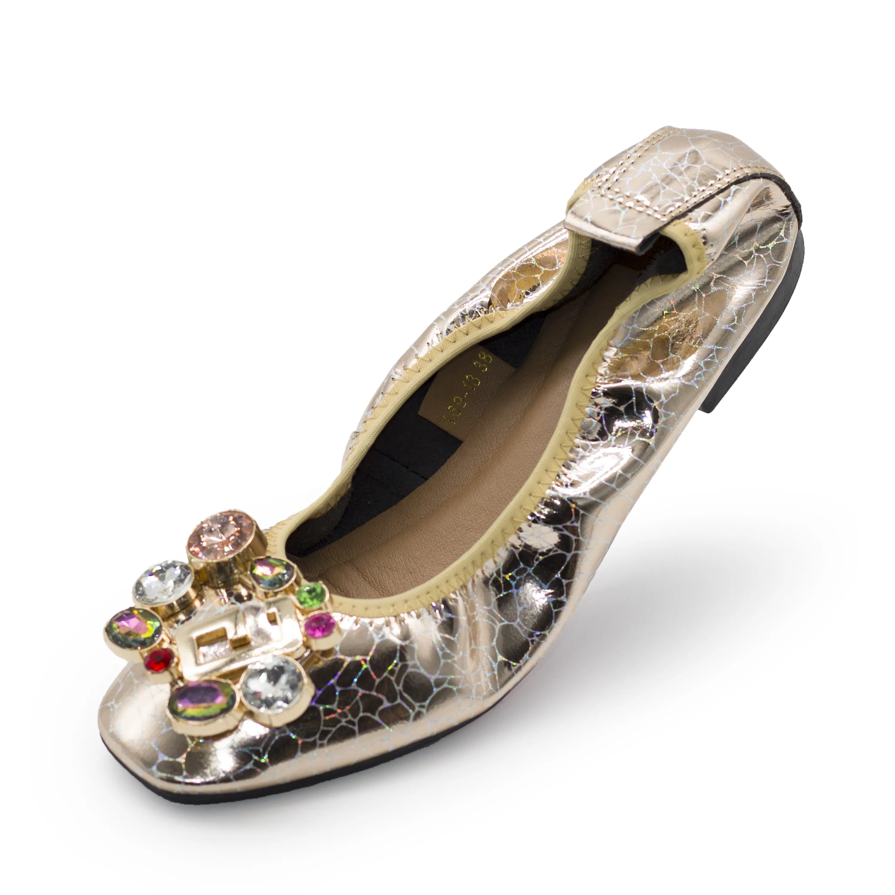 169-13 Rose Gold Plus Size Shiny Leather Ballet Flats Flexible Women Shoes Flat Shoes Ladies Loafers