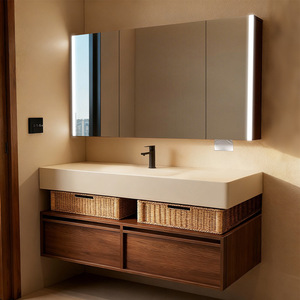 Contemporary Floating Bathroom Vanity Unit and Basin - PVC Modern Bathroom Vanity with Integrated Sink & Smart LED Mirror - Product Image 1