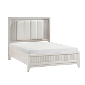 Modern Antique White Finish Queen <b>Bed</b> with LED Headboard Upholstered Cushion Modern Bedroom Furniture Reeded Fronts - Product Image 5