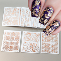30 feuilles d'autocollants pour ongles en or rose métallisé, motif floral en dentelle vintage, autocollants adhésifs pour nail art, décorations de salon