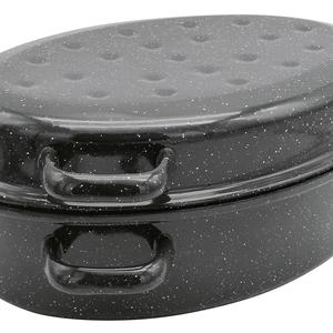 Oval Goose Roaster 10.5 L 42 Cm Enamelled Black White Speckled Roasting <b>Pan</b> - Product Image 1
