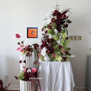 Suministros para Floristería, Arreglos Florales Rojos para Novia, Flores Artificiales, Tulipanes, Fondo para Fotomatón, Flores Borgoña para Boda - Product Image 5