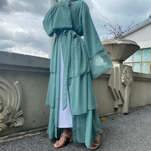 1896# Hot Sale Design Breathable Three Layers Chiffon Simplicity Cardigan Abayas Dubai <b>9</b> Colors Available No Include Hijab - Product Image 3