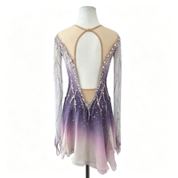 Costume de patinage artistique à dégradé violet rose avec strass, manches longues, dos en V profond, robe de performance pour filles et enfants