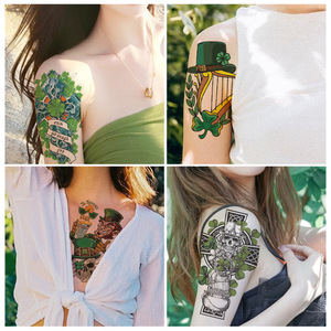 Adesivo per Tatuaggio Temporaneo Impermeabile Personalizzato per la Festa Nazionale Irlandese, Design con <span class=keywords><strong>Quadrifoglio</strong></span> Verde e Teschio, Logo Personalizzato per Corpo e Braccia - Product Image 2