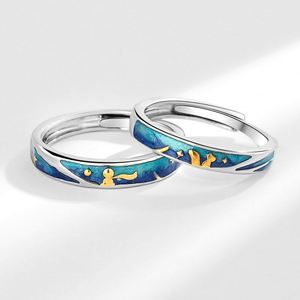 2Pcs/<b>Set</b> Silver Color and Fox Couple <b>Rings</b> Adjustable <b>Ring</b> Lover Anniversary Gift for Women <b>Men</b> Jewelry - Product Image 4