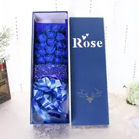 Fatto a mano Fiori di Sapone Mazzi All'ingrosso Blu Rose Sapone Del Fiore della Rosa Con Il Contenitore di Regalo