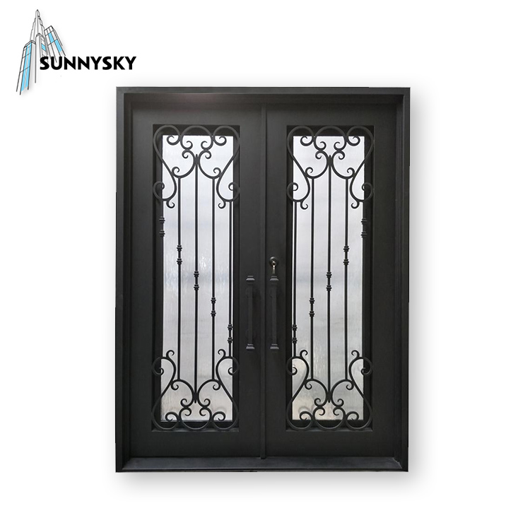 Cheap interior exterior  entry pocket doors wrought iron with glass
