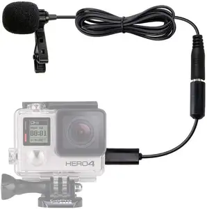 Lavalier מיקרופון עבור GoPro עם GoPro מיקרופון מתאם תואם עם GoPro HERO3 עד HERO4 שחור, לבן וכסף מהדורות