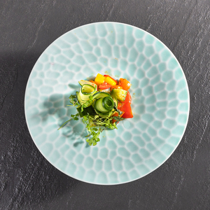 Rétro Vaisselle Vaisselle Banquet Traiteur Alimentaire Céramique <span class=keywords><strong>Dessert</strong></span> Plats Pour Rafraîchissement Snack Rond Bleu Porcelaine Piédestal Plateaux - Product Image 3