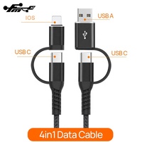 Kabel USB 3a kepang nilon, kawat mikro USB C ke Tipe C Multi pengisi daya PD 60W pengisian daya Cepat 4 dalam 1 stok ponsel 1.2M