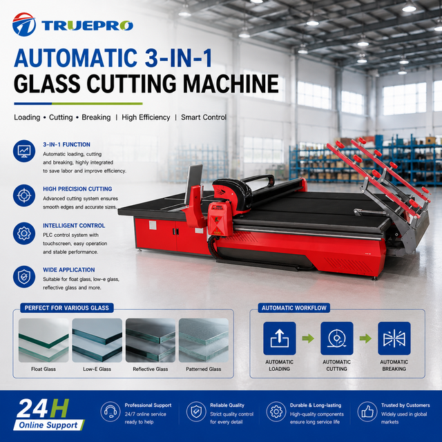 Industrial Float Glass Manufacturing Automatic Loading Breaking Line 3-in-1 Glass Cutting Machine