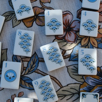 Ubin Mahjong Akrilik Marmer Hijau Giok 160Pcs Pola Burung Bambu dan Burung Pheasant Vintage untuk Permainan Mahjong