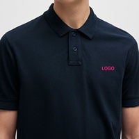 Polo de haute qualité à col rabattu bleu marine avec logo rose vif Nom de marque personnalisé Manches courtes T-shirts d'été pour hommes