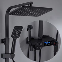 Robinet de douche en laiton noir de luxe à quatre boutons, surface brossée, eau chaude, ensemble de robinets de douche en céramique, directement du fabricant
