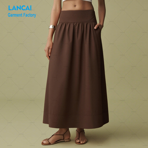 <span class=keywords><strong>Jupe</strong></span> <span class=keywords><strong>longue</strong></span> décontractée en popeline pour femmes personnalisée en usine Jupes plissées unies avec poches - Product Image 2