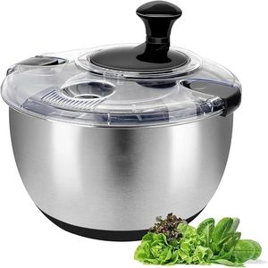 Essoreuse à salade en acier inoxydable, 4,2 litres, lave-légumes, sécheuse à laitue sans BPA avec manivelle, base antidérapante, compatible lave-vaisselle - Product Image 1