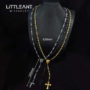 2024 модные ювелирные изделия в стиле хип-хоп золотые бусины ожерелье 316 из нержавеющей стали длинное перекрестное ожерелье - Product Image 4