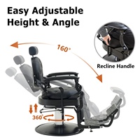 Fauteuil de Barbier Professionnel Homme Noir Intégral Style Rétro avec Cadre Robuste, Chaise de Coiffure Réglable de Luxe pour Salon