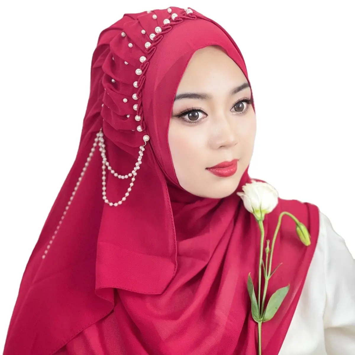 Bufanda musulmana árabe soie mujeres de mdeine Georgette plisado gorro instantáneo khimar rayón color sólido hijab con niqab