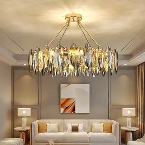 Luxury round and oval crystal led light dining room chandelier decoration modern for living room chandelier light