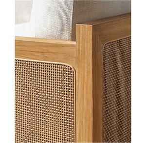 Ensemble <span class=keywords><strong>de</strong></span> canapé en teck naturel avec coussins assortis aux angles géométriques, mobilier d'extérieur classique à larges lattes - Product Image 5