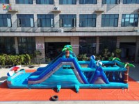 Nouveau design, château gonflable commercial en PVC de 40 pieds de long, personnalisé, pour parcours d'obstacles humide et sec, avec toboggan