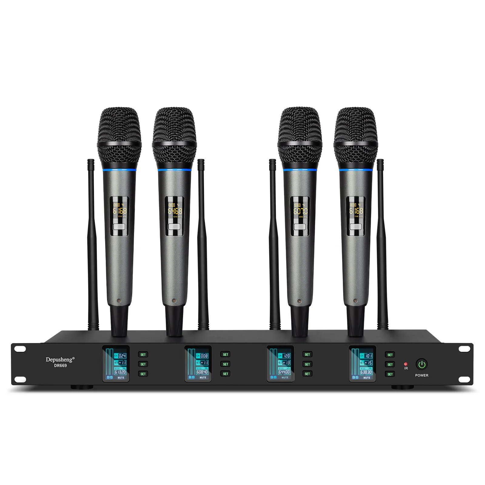 Biner DR669 4 Microphone sans fil à batterie rechargeable léger et portable pour karaoké