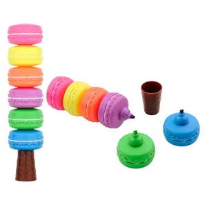 Ensemble de stylos surligneurs pour clients, six stylos multicolores de forme macaron, taille jumbo, pointe oblique, stylos YF PEN, boîte en carton pour le bureau - Product Image 1