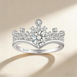 Anillo de Compromiso de Plata de Ley 925 con Forma de Corona, Zirconia Redonda de Corte Brillante, Engaste Pavé, Joyería Romántica para Mujer - Product Image 2