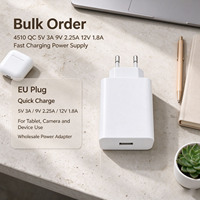 Adaptor Daya Kompetitif 4510 QC 5V 3A 9V 2.25A 12V 1.8A Colokan EU untuk Penggunaan Ponsel, Kamera, Speaker, dan Tablet, Pengisi Daya Ponsel