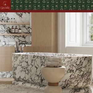 Vasca da Bagno Ovale Freestanding in Marmo Calacatta Viola GOLDKING con Vene Grigie Intense per <span class=keywords><strong>Hotel</strong></span> e Ville - Product Image 2