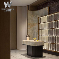 Cloison décorative moderne sur mesure pour hall d'hôtel, grande taille, en métal découpé au laser, verre et acier inoxydable, pour séparation de pièce