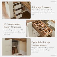 Bureau de toilette minimaliste en forme de L blanc avec miroir LED éclairé, station de charge intégrée, rangement, construction en MDF de 48 pouces, éclairage à intensité variable