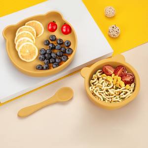 Juego de Vajilla de Silicona con Diseño de Oso de Dibujos Animados, Tazón de Alimentación <span class=keywords><strong>Complementaria</strong></span> para Niños, Bandeja Antideslizante, Juego de Tres Piezas para Alimentación de Bebés de <span class=keywords><strong>6</strong></span> <span class=keywords><strong>Meses</strong></span> - Product Image 2