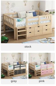 Lit Loft bas multifonctionnel avec armoire pour les enfants qui jouent pour s'amuser lit en bois avec tiroirs - Product Image 4