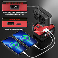 Lampe de travail LED professionnelle 12W pour batterie 18V, projecteur 1200LM avec double interrupteur et chargement USB