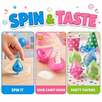 Toupie Jouet Bonbon 3 Couleurs Vives avec Poudre Aigre et Bonbons Durs Confiserie pour Enfants