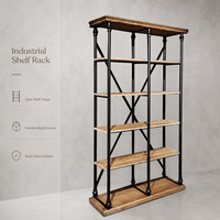 Étagère de rangement multi-niveaux HONGYAN moderne et réglable en métal de style industriel avec structure en X pour salon et maison