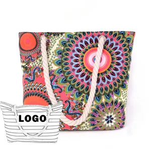 Custom logo Sac De Courses Korean Fashion Sun Flower Reusable Large Capacity Canvas Ladies Shoulder Beach Bag Handbag Tote Bag