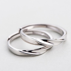Bagues de couple en rhodium, alliance éternelle, sertissage pavé, zircon, certifié CMA, argent sterling 925, minimalisme, vague, mariage, anniversaire - Product Image 3