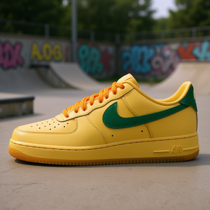 Chaussures de skateboard Nike Air Force 1 Low Top pour homme, jaunes, semelle extérieure en caoutchouc amorti, tige en cuir véritable, style été - Product Image 2
