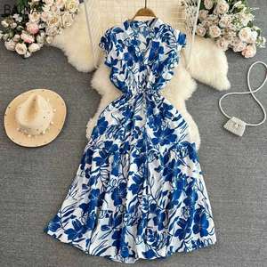 Nuevos Vestidos Elegantes con Estampado Floral, Mangas Volantes de Lujo Ligero, Vestido con Cordones Ajustables, Ropa Casual de Alta Gama para Mujer - Product Image 1