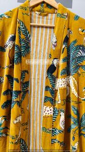 เสื้อคลุมกิโมโนผ้าฝ้ายพิมพ์ลายสีเหลือง แขนยาว ลายดอกไม้และต้นไม้ สไตล์วันหยุด เสื้อแจ็คเก็ตผู้หญิงสำหรับฤดูร้อน ระบายอากาศได้ดี พร้อมส่ง - Product Image 6