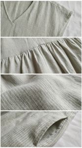 <b>Summer</b> Women's <b>Sleeveless</b> V-Neck Empire Waist Midi <b>Dress</b> Casual Loose Fit Cotton Linen Pleated Babydoll Sundress - Product Image 3